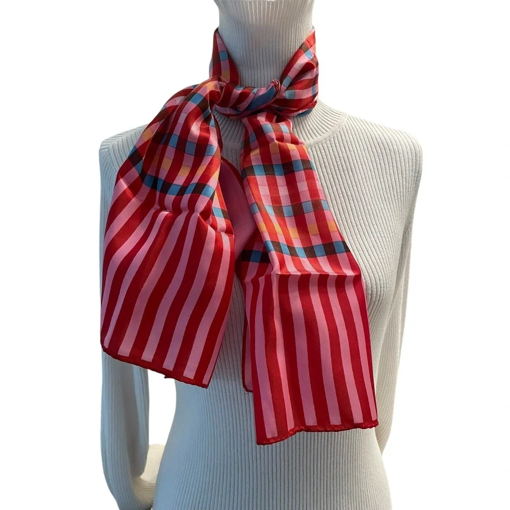 Plaid Striped Scarf Womens Pink Red‎ Rectangular Classic Preppy Chic Versatile